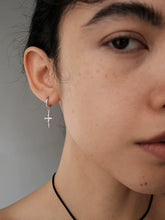 Mini Cross Vintage Hoop Stud Earrings